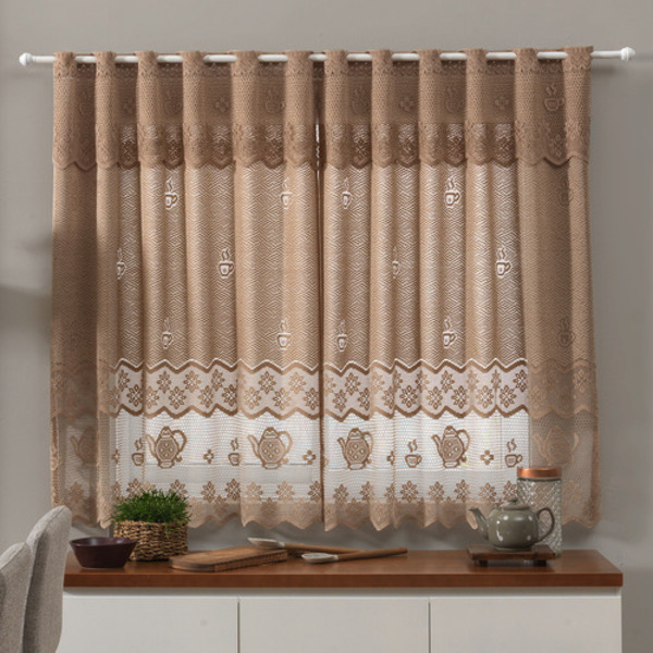 Cortina de Renda Lisa Bule 2,80m x 1,20m x 30cm Marrom