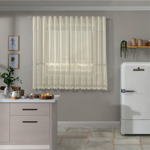 Cortina de Renda para Cozinha Arabesco Lisa 2,80m x 1,50m x 3