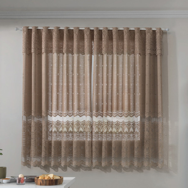 Cortina de Renda para Cozinha Arabesco Lisa 2,80m x 1,50m x 3