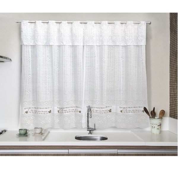 Cortina De Renda Para Cozinha Com Bando 2.00m X1.20cm Café