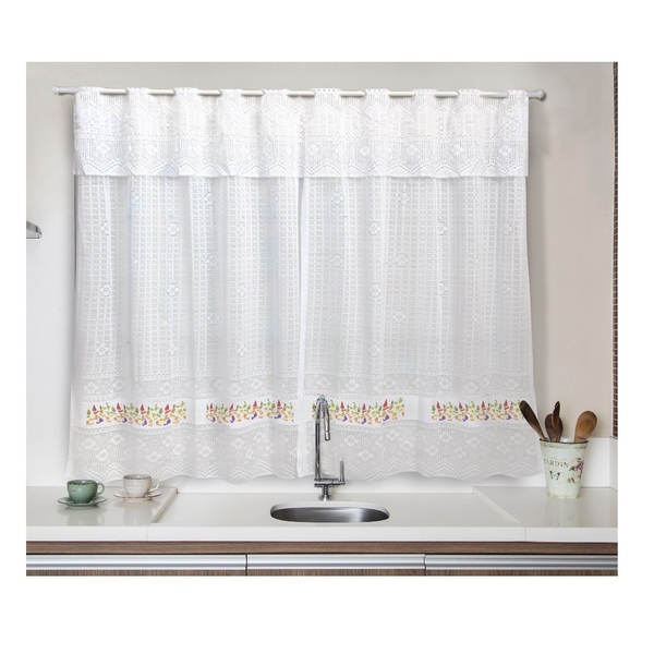 Cortina De Renda Para Cozinha Com Bando 2.00m X1.20cm Frutas