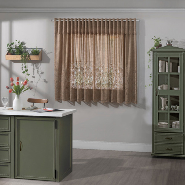 Cortina de Renda Tulipinhas 2,80m x 1,20m x 30cm Marrom