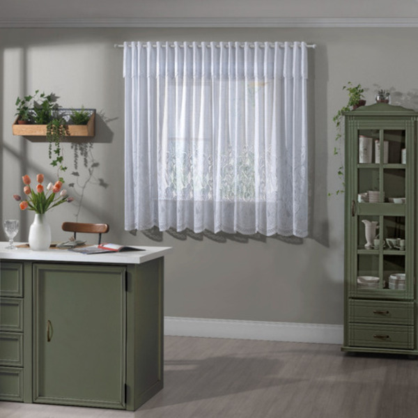 Cortina de Renda Tulipinhas 2,80m x 1,50m x 30cm Branca