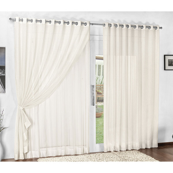 Cortina De Sala / Quarto Com Voal Textura 4m X 2,50m Varão Si