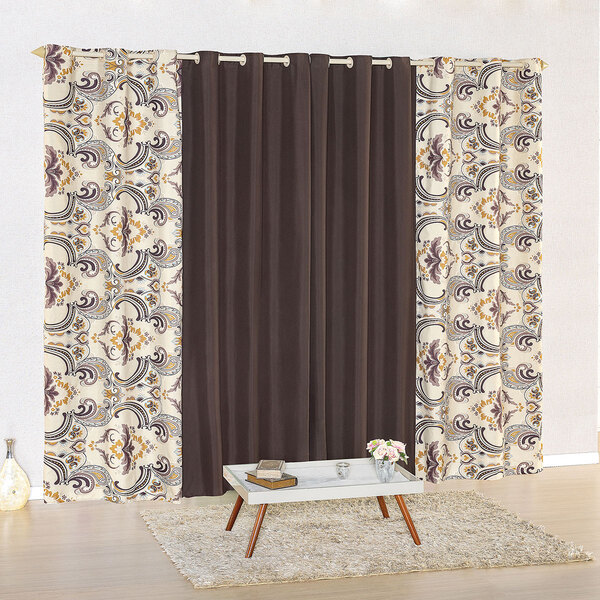 Cortina De Sala Estampada Tabaco 200 Fios Belle 3 Metros X 1,