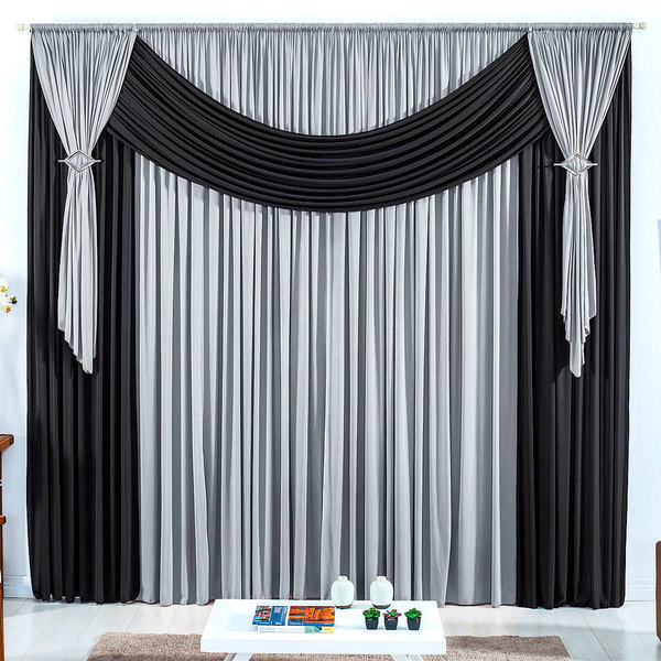 cortina de sala franci cinza preta classica 3m x 2 80m de altura ideal para varao simples de 3 metros