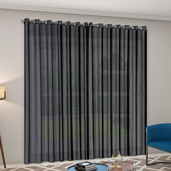 Cortina De Varão De 5 Metros Ou 4 Metros Voil Preta Lista Clá