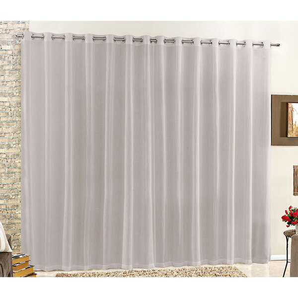 Cortina De Voal Linho 4m X 2,60m Cinza De Varão Simples