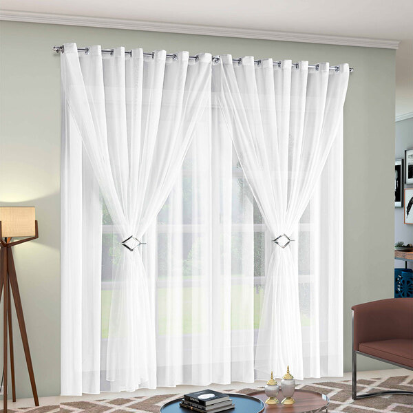 Cortina De Voil Para Sala / Quarto Branca 4m X 2,50m Branco P