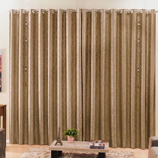 Cortina Devore 2 00m X 1 70m Bege Tecido Jacquard Floral Para