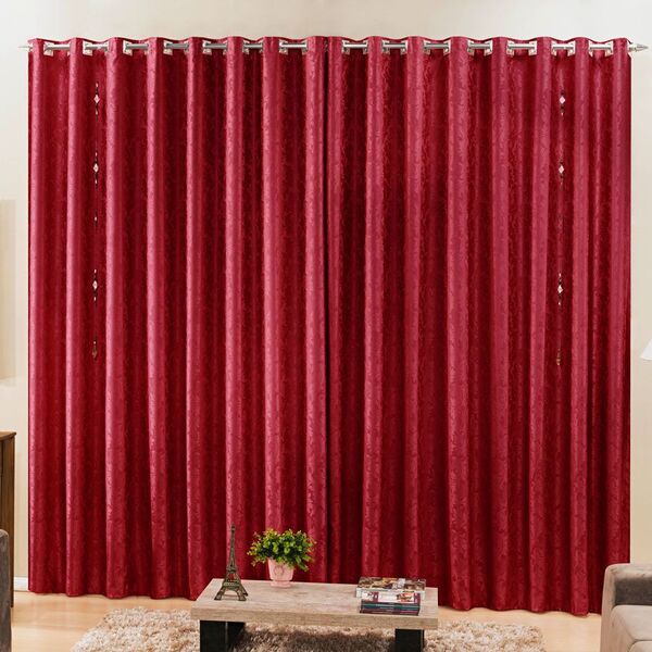 Cortina Devore 2 00m X 1 70m Vermelha Tecido Jacquard Floral