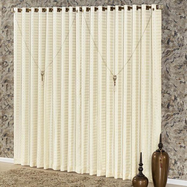 Cortina E Voal Fitado Palha