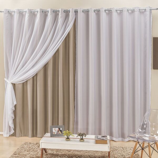 Cortina Elegance 2 00m X 1 70m Bege Tecido Semi Blackout Com