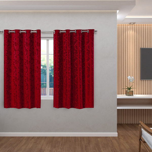 Cortina Em Tecido Jacquard 2,80 M X 1,60 M - Vermelho