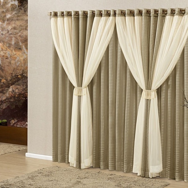 Cortina Fênix Sala E Quarto Varão Simples 3,00m X 2,50m Cáqui