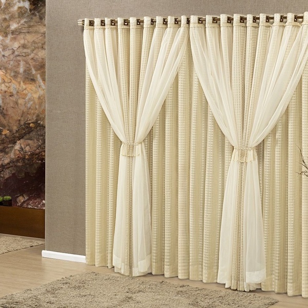 Cortina Fênix Sala E Quarto Varão Simples 3,00m X 2,70m Bege