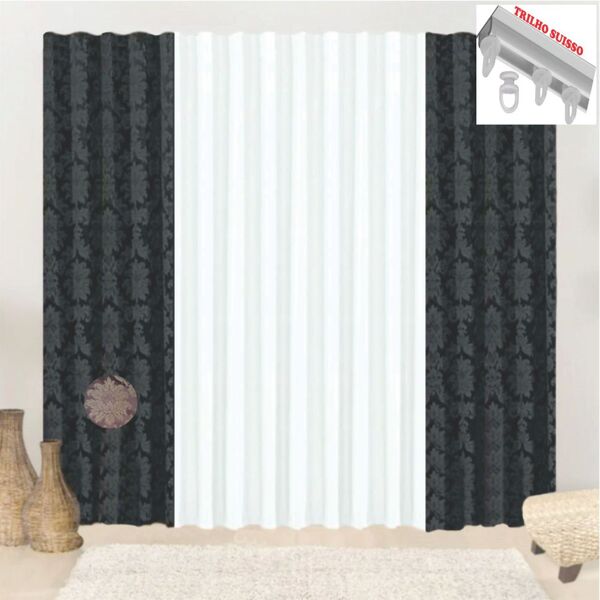 Cortina Firenze Para Trilho Suisso Em Jaquard 3 00m X 2 60m S