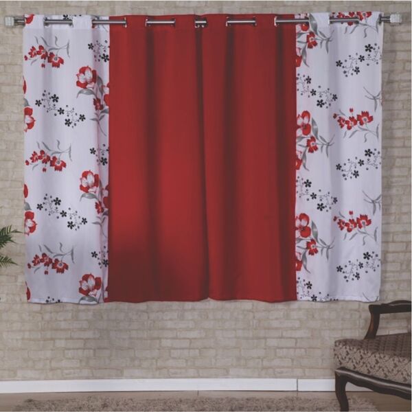 Cortina Floral Varão 2 Metros Sala Quarto - Vermelho Escuro 1