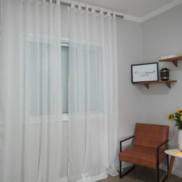 Cortina Gaze De Linho 4,00larg X 2,70alt Off White Decore&cub