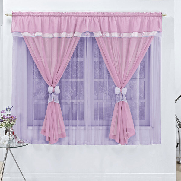 Cortina Infantil 4m X 2,80m Lilás/rosa Para Varão Simples