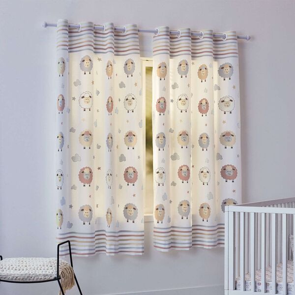 Cortina Infantil Com Ilhós Estampa Baby Pompom Santista