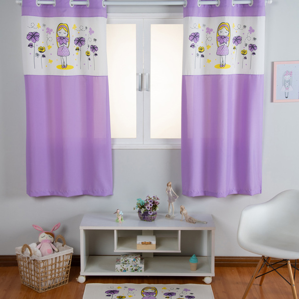 Cortina Infantil Estampada Menininha 2 00x1 70m Lilás