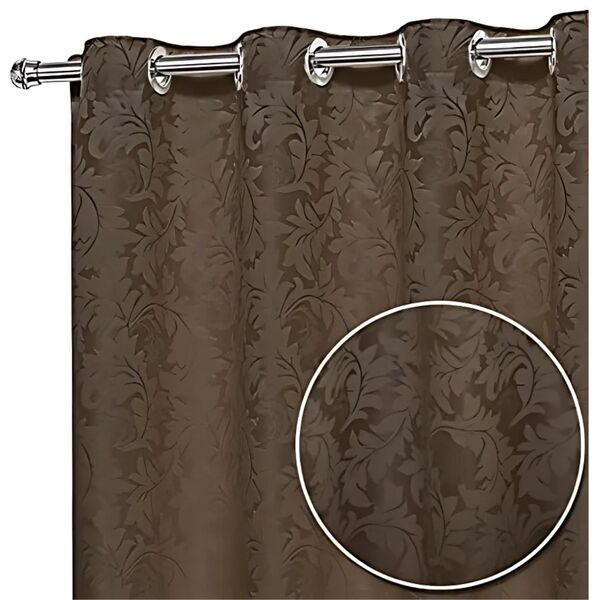 Cortina Jacquard 3,00x2,70 Para Varão Simples Marrom-escuro