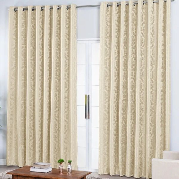 Cortina Jacquard  4,00x2,50 Para Varão Simples Palha