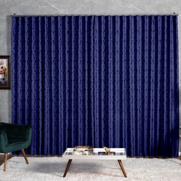 Cortina Jacquard  6,00x2,50 Para Trilho Suíço Azul Marinho