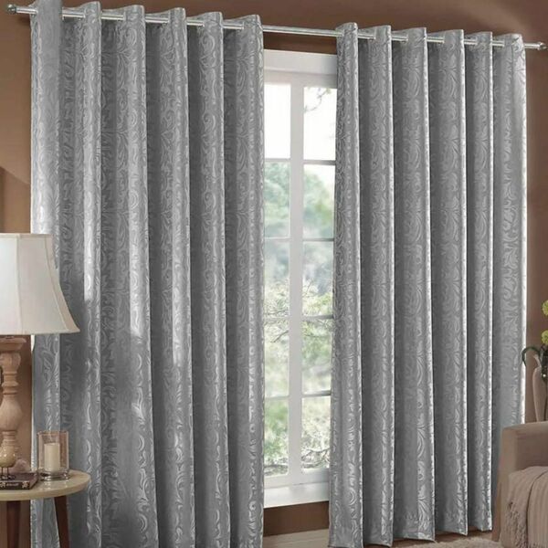 Cortina Jacquard  6,00x2,50 Para Varão Simples Cinza