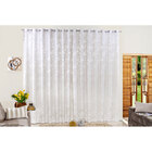 Cortina Jacquard Branca Estampada Folhas Sala Ou Quarto 2m X