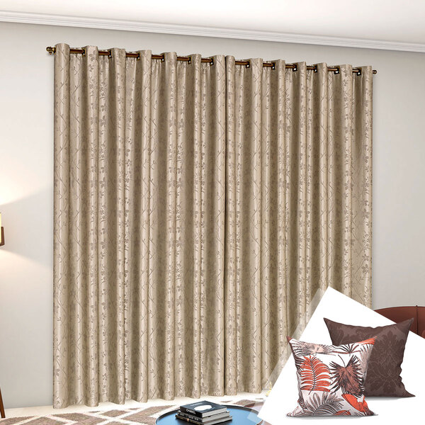 Cortina Jacquard De Sala Cáqui Avelã 3 Metros X 2,80 Metros I