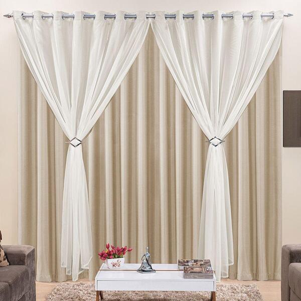 Cortina Jasmini Para Trilho Suisso Max Microfibra E Voal 3,00