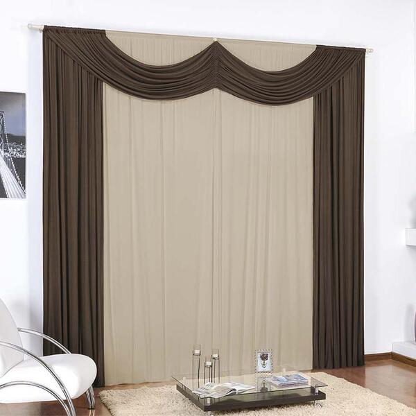 Cortina Jéssica Bando Franzido 3,00 X 2,80 Marrom E Avelã