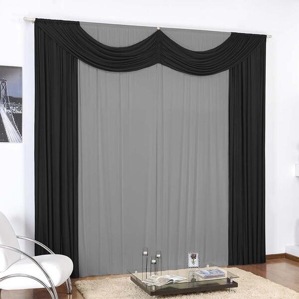 Cortina Jéssica Bando Franzido 3,00 X 2,80 Preto E Cinza