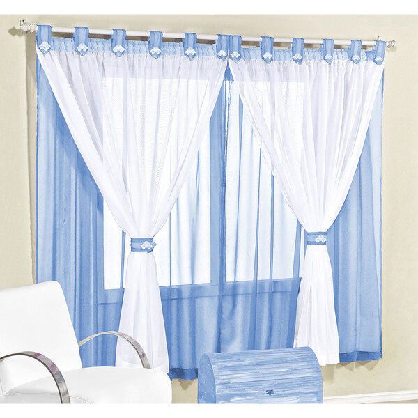 Cortina Juvenil 3m X 2,80m Azul De Varão Simples