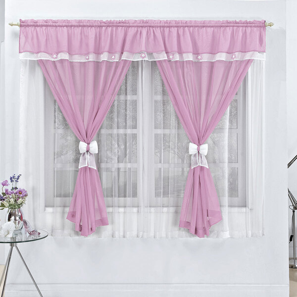 Cortina Juvenil Rosa Menina Para Varão Simples 2m X 1,70m