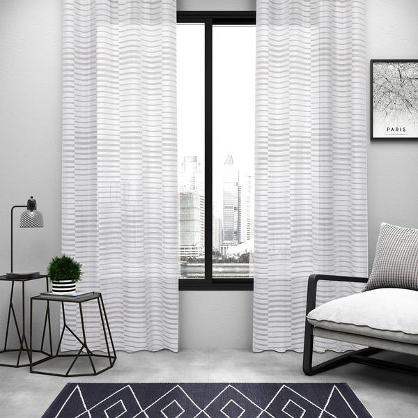 Cortina Lenael Voil Geométrico Branca 1,40x2,80m Inspire