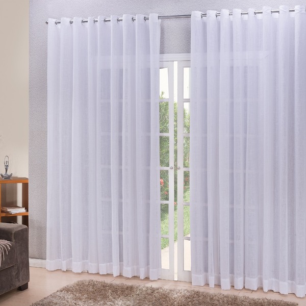 Cortina Linho Tecido 5,00x2,30 Para Varão Simples Branco
