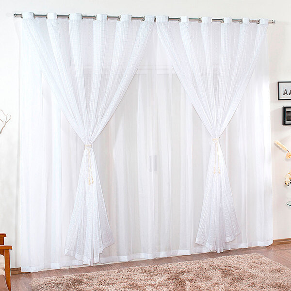 Cortina Lisa Branca Elizabeth Para Quarto Ou Sala 4m X 2,8m D