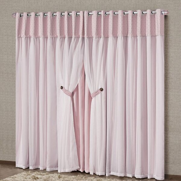 Cortina Madri 2 00m X 1 70m Tecido Blackout Com Voal Clássica