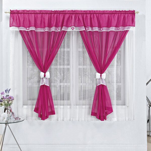 Cortina Menina Para Quarto Infantil Pink / Branca Varão Simpl