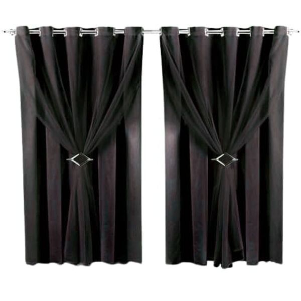 Cortina Microfibra Com Voil 2,80x2,30 Para Varão Duplo Preto