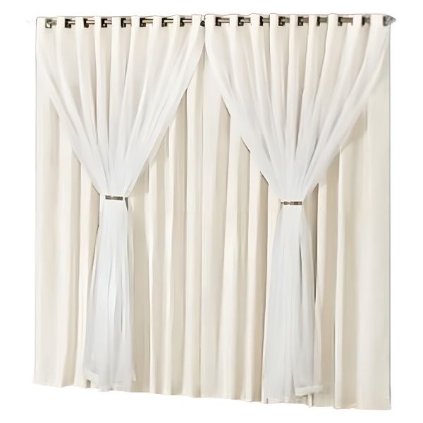 Cortina Microfibra Com Voil 2,80x2,80 Para Varão Simples Palha