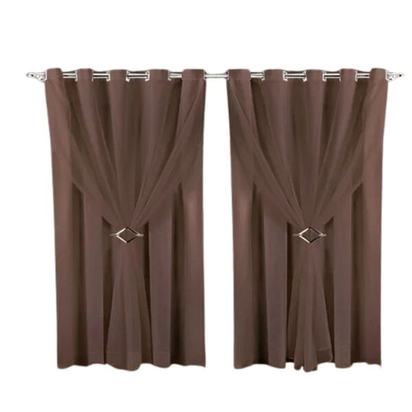 Cortina Microfibra Com Voil 4,00x2,30 Para Varão Duplo Marrom