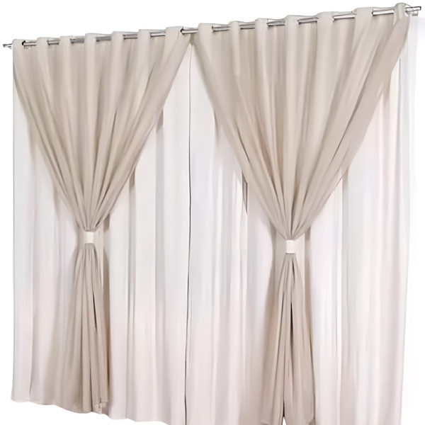 Cortina Microfibra Com Voil 4,00x2,30 Para Varão Simples Avelã