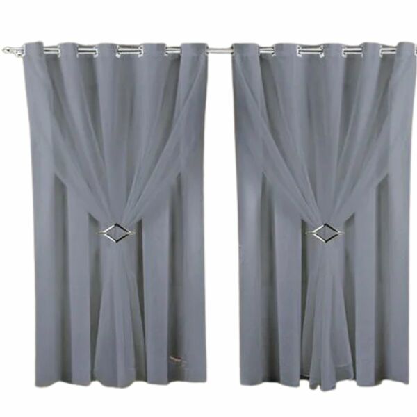 Cortina Microfibra Com Voil 4,00x2,30 Para Varão Simples Cinza