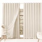 Cortina Microfibra Com Voil 4,00x2,30 Para Varão Simples Palha