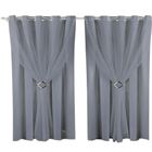 Cortina Microfibra Com Voil 4,00x2,50 Para Varão Duplo Cinza