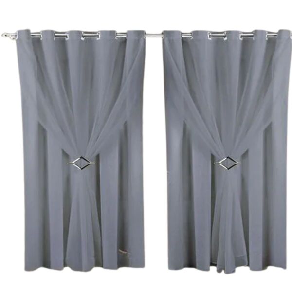 Cortina Microfibra Com Voil 4,00x2,50 Para Varão Duplo Cinza